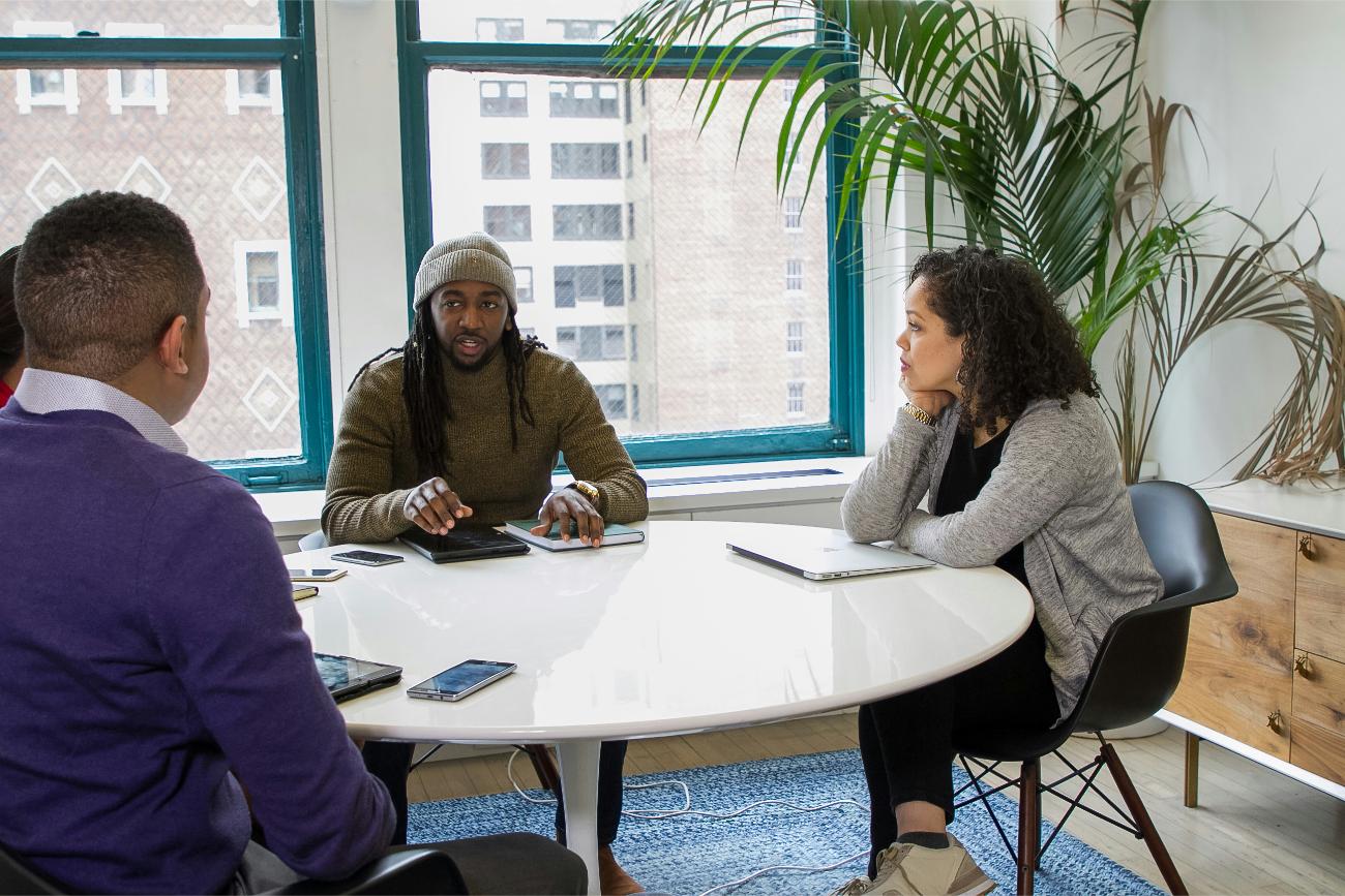 Group discussion in modern office